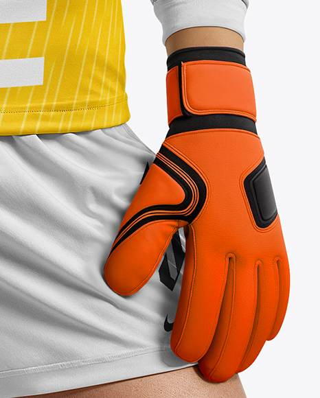 Female Soccer Goalkeeper Wearing Long Sleeve Jersey and Shorts Mockup