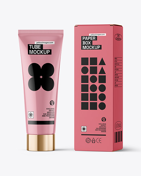 Glossy Cosmetic Tube with Box Mockup - Tetra pack mockup