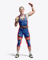 Woman Wearing Weightlifing Suit with Medal Mockup