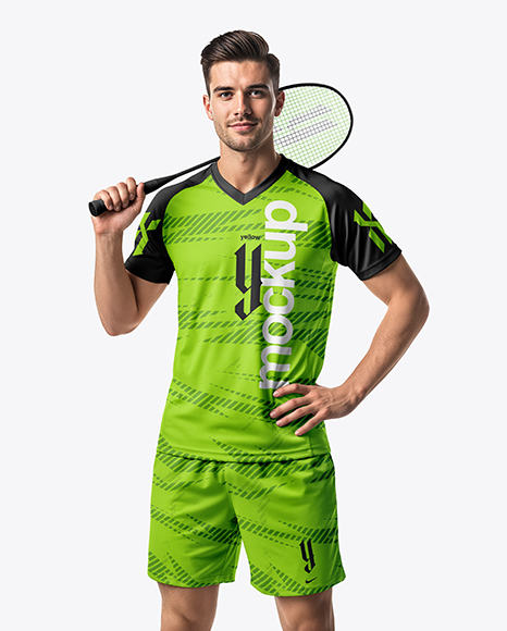 Man Wearing Badminton Uniform Mockup - Kit mockup psd