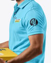 Delivery Man with Pizza Box Wearing Polo Shirt Mockup