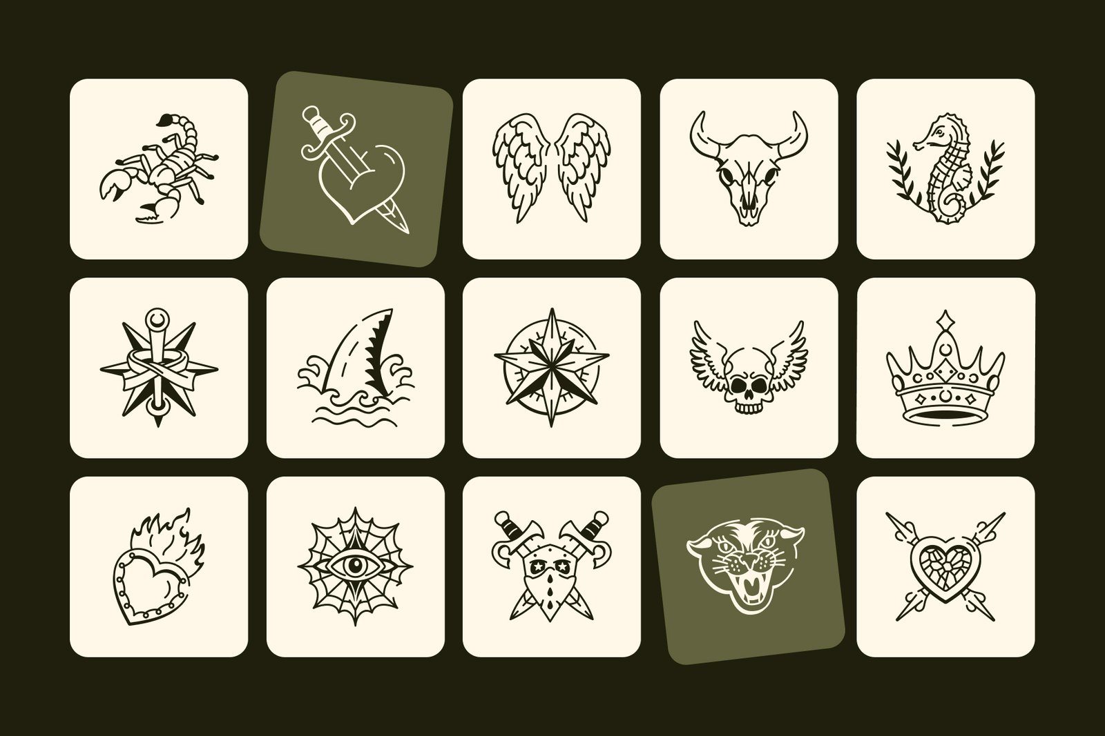 Hand Drawn Tattoos Art Set
