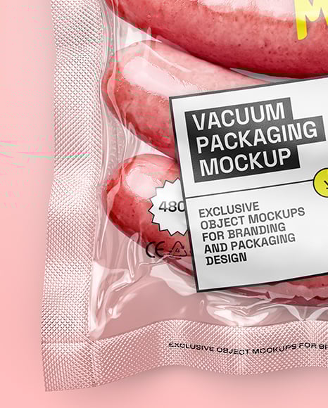 Transparent Clear Plastic Flow-Pack with Sausages Mockup