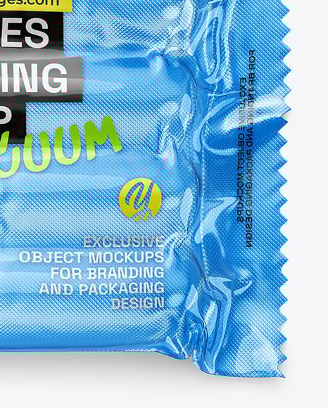 Glossy Plastic Flow-Pack with Sausages Mockup