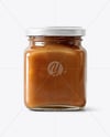 Clear Square Glass Jar with Apple Butter Mockup