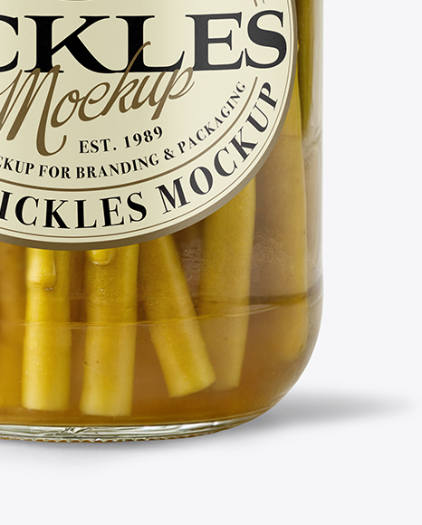 Clear Glass Jar with Pickled Asparagus Mockup