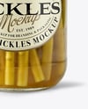 Clear Glass Jar with Pickled Asparagus Mockup
