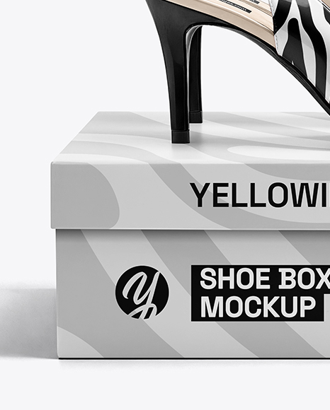 Pair of Glossy Slingbacks on Shoe Box Mockup