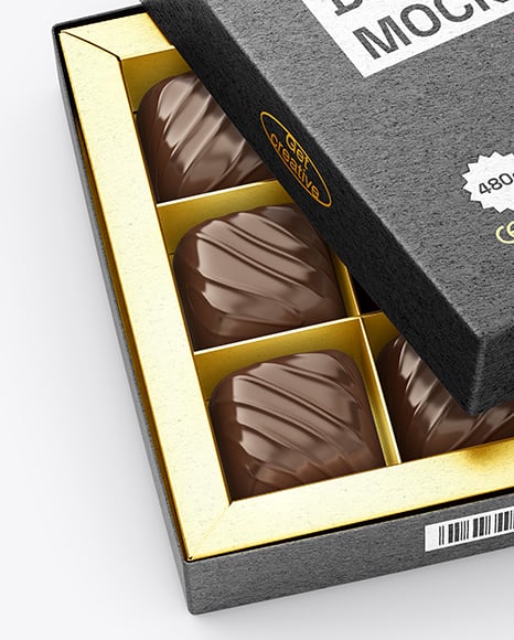 Kraft Paper Box with Chocolate Sweets Mockup