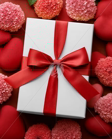 Gift Box with Hearts and Flowers Mockup