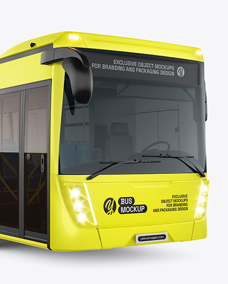 City Bus Mockup - Front Half Side View