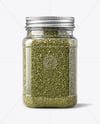 Square Plastic Jar with Marjoram Spice Mockup