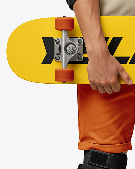 Skater in Protective Gear with Skateboard Mockup