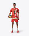 Man Wearing Full Volleyball Kit with Ball Mockup