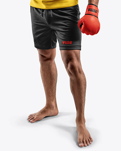 Male UFC Fighter Wearing Sleeveless Hoodie and Shorts Mockups