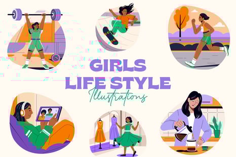 Girl Life Illustration Set - Illustrations