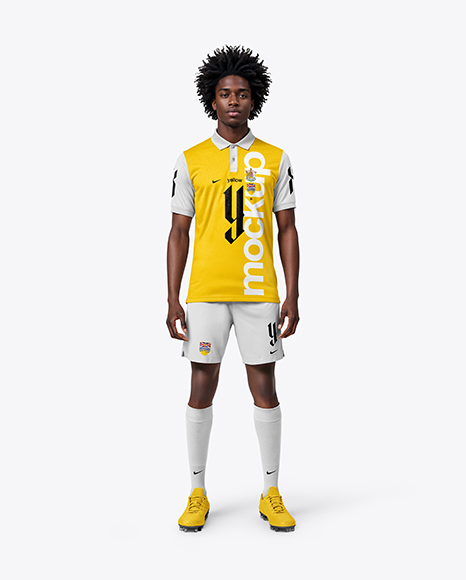 Man with Afro Hairstyle Wearing Full Soccer Kit Mockup - Mockup kit soccer
