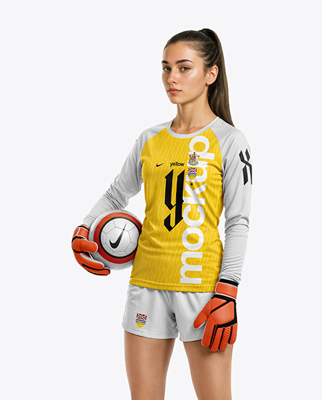 Female Soccer Goalkeeper Wearing Long Sleeve Jersey Mockup - Crew neck mockup