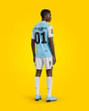 Soccer Player Wearing Polo Collar Jersey and Shorts Mockup