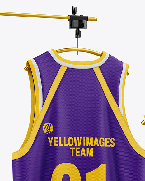 Basketball Jerseys Hanging in a Studio Mockup