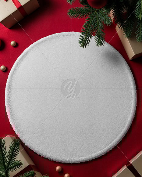 Christmas Round Carpet on The Red Floor Mockup