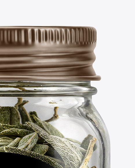 Glass Jar with Sage Herb Mockup