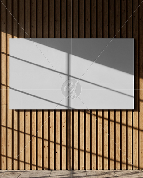 Billboard on a Wall with Wooden Slats Mockup