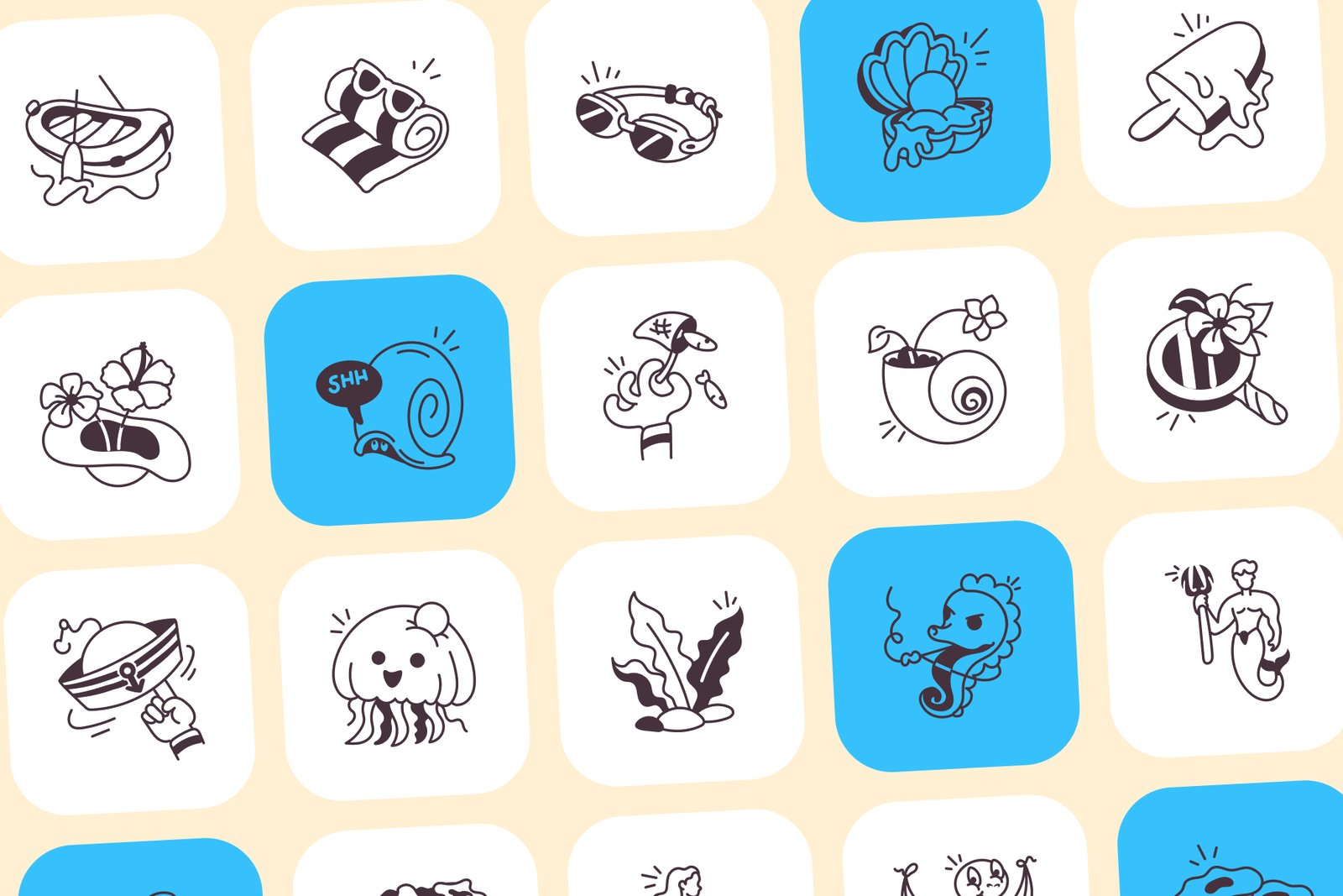 Tropical Beach and Ocean Doodles