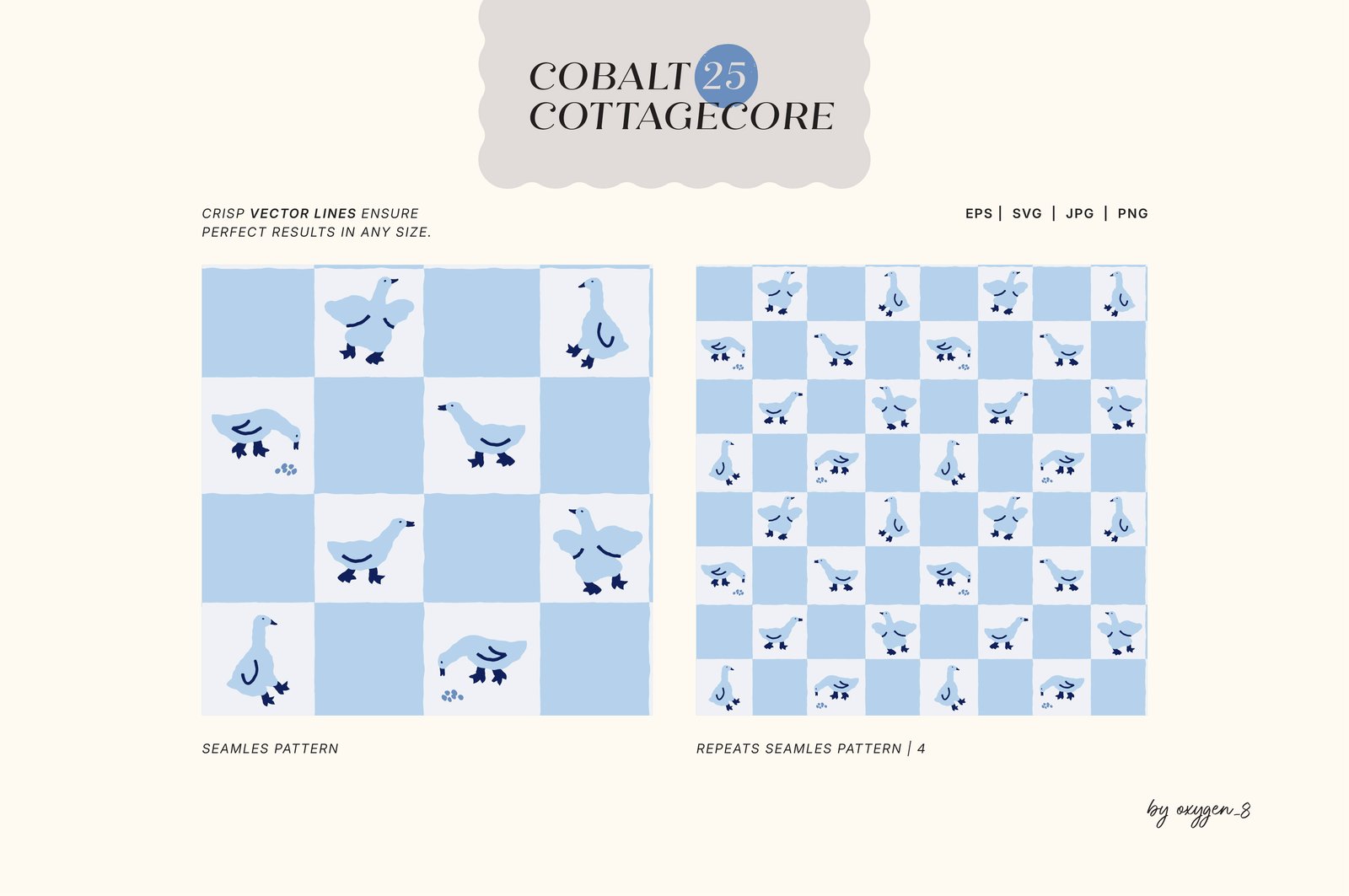 Cobalt Cottagecore. Seamless Patterns