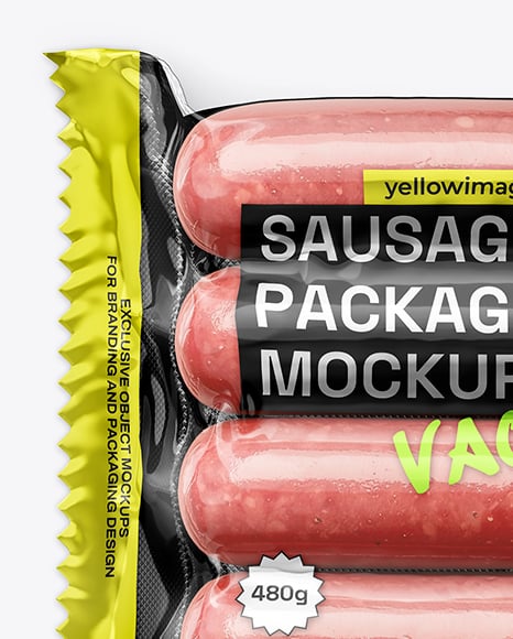 Glossy Plastic Flow-Pack with Sausages Mockup