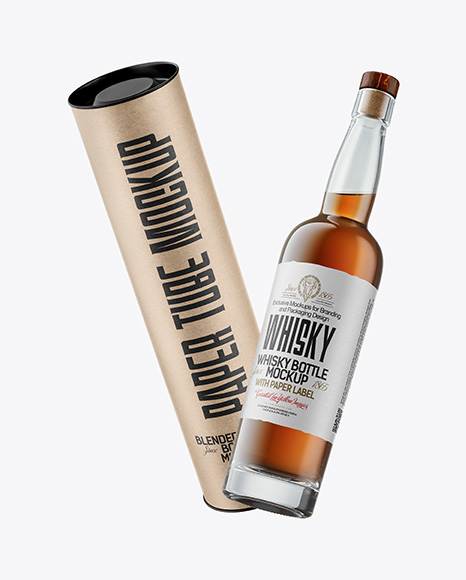 Tall Whiskey Bottle with Tube Mockup