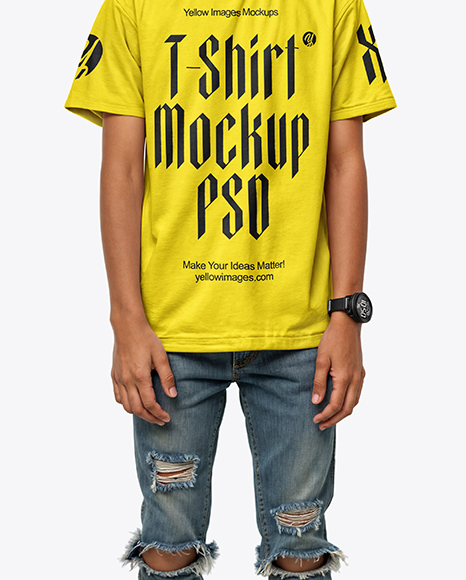 Boy Wearing T-shirt and Ripped Jeans Mockup