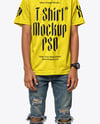 Boy Wearing T-shirt and Ripped Jeans Mockup