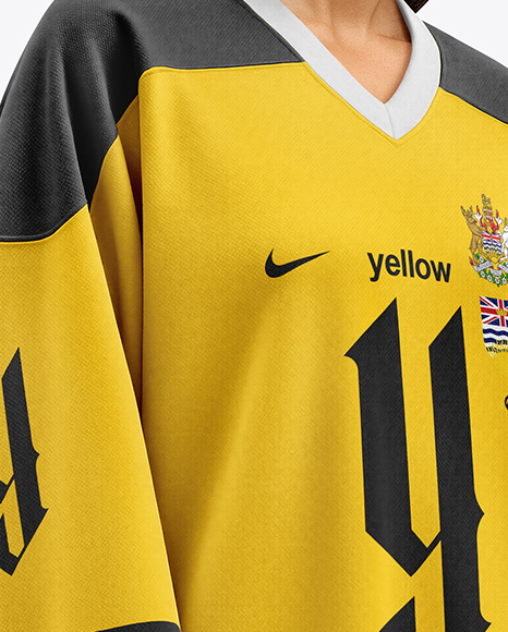 Woman Wearing Ice Hockey Jersey Mockup