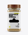 Clear Plastic Jar with Asafoetida Spice Mockup