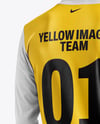 Man Wearing Long Sleeve Soccer Jersey and Shorts Mockup