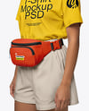 Woman Wearing T-Shirt with Fanny Pack Mockup