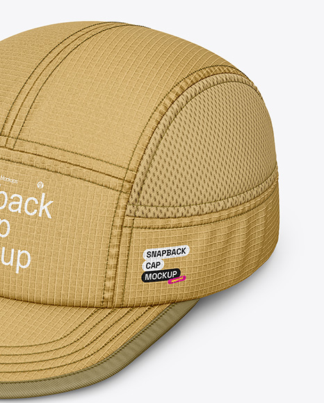 Ripstop Snapback Cap Mockup - Half Side View (High-Angle Shot)