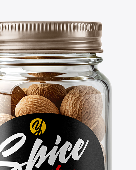 Clear Glass Jar with Whole Nutmeg Mockup