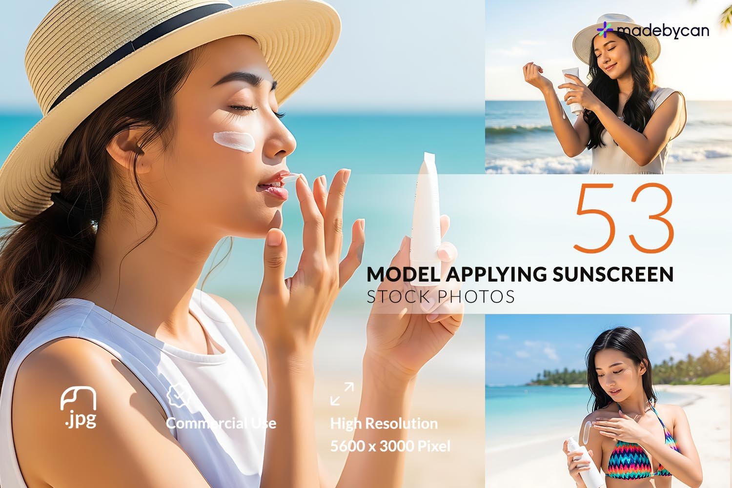 Asian Model Applying Sunscreen Stock Photos for Skincare and Beauty Brands
