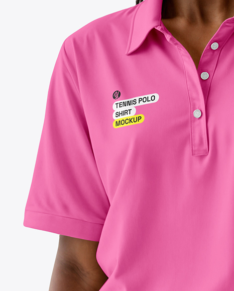 Young Black Woman Wearing Tennis Polo Shirt and Shorts Mockup