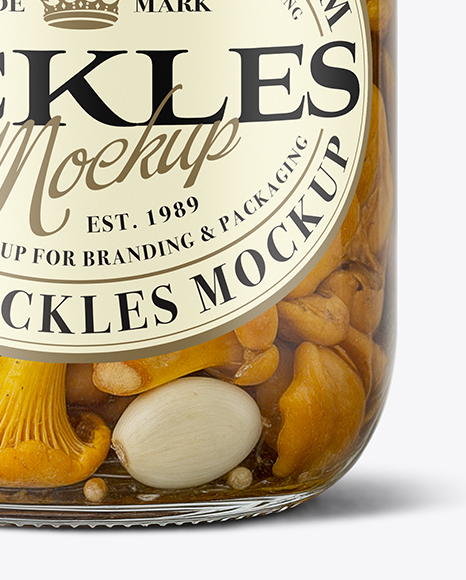 Glass Jar with Chanterelles Mushrooms Mockup