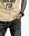 Man with Tattoos Wearing T-Shirt and Jeans Mockup