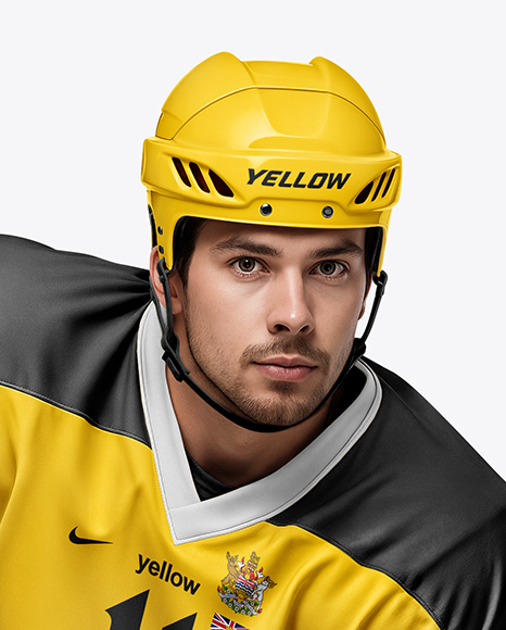 Man Wearing Full Ice Hockey Uniform Mockup