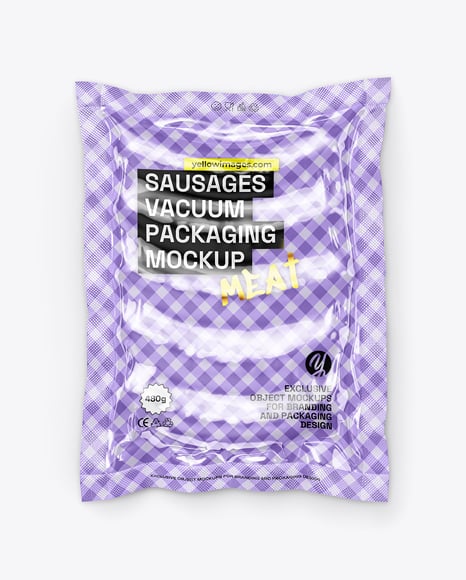 Glossy Plastic Flow-Pack with Sausages Mockup