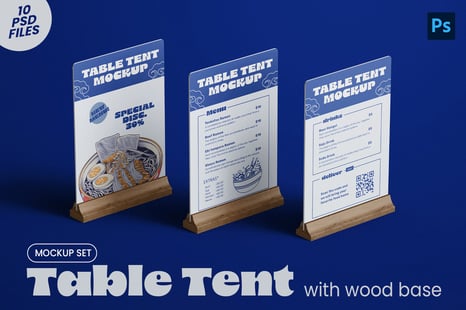 Table Tent Menu Holder PSD Mockup Set