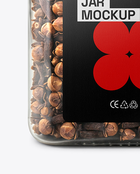 Square Plastic Jar with Whole Cloves Mockup