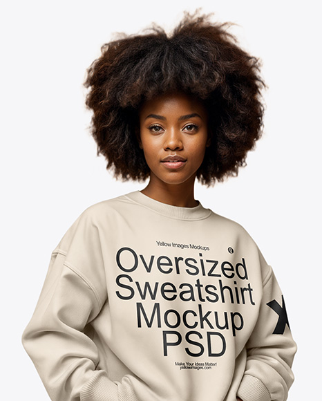 Black Woman Wearing an Oversize Sweatshirt and Jeans Mockup