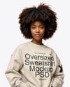 Black Woman Wearing an Oversize Sweatshirt and Jeans Mockup