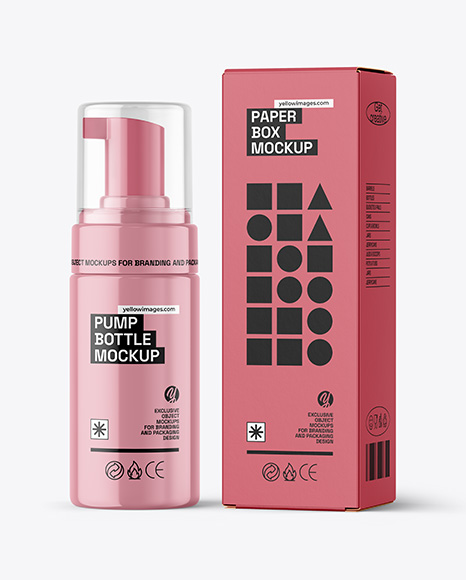 Glossy Foam Pump Bottle with Box Mockup - Tetra pack mockup